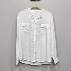 Charter Club Linen Shirt Top Size 12 White Pintuck Coastal Euro Summer Boho Chic